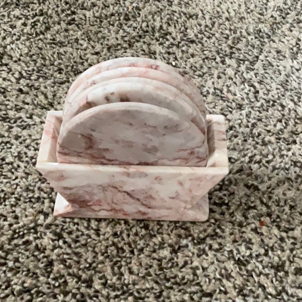 Vintage Pink Coaster Set with Holder (7 Pieces)